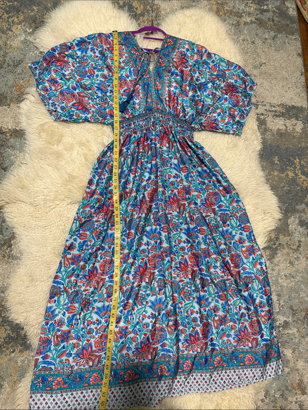Boho Floral Midi Dress in Teal & Red - Picture 10 of 10
